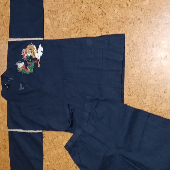 Men's Two Piece Navy Jinbei With Dragon Graphic Front & Back, NWT - Picture 2 of 13